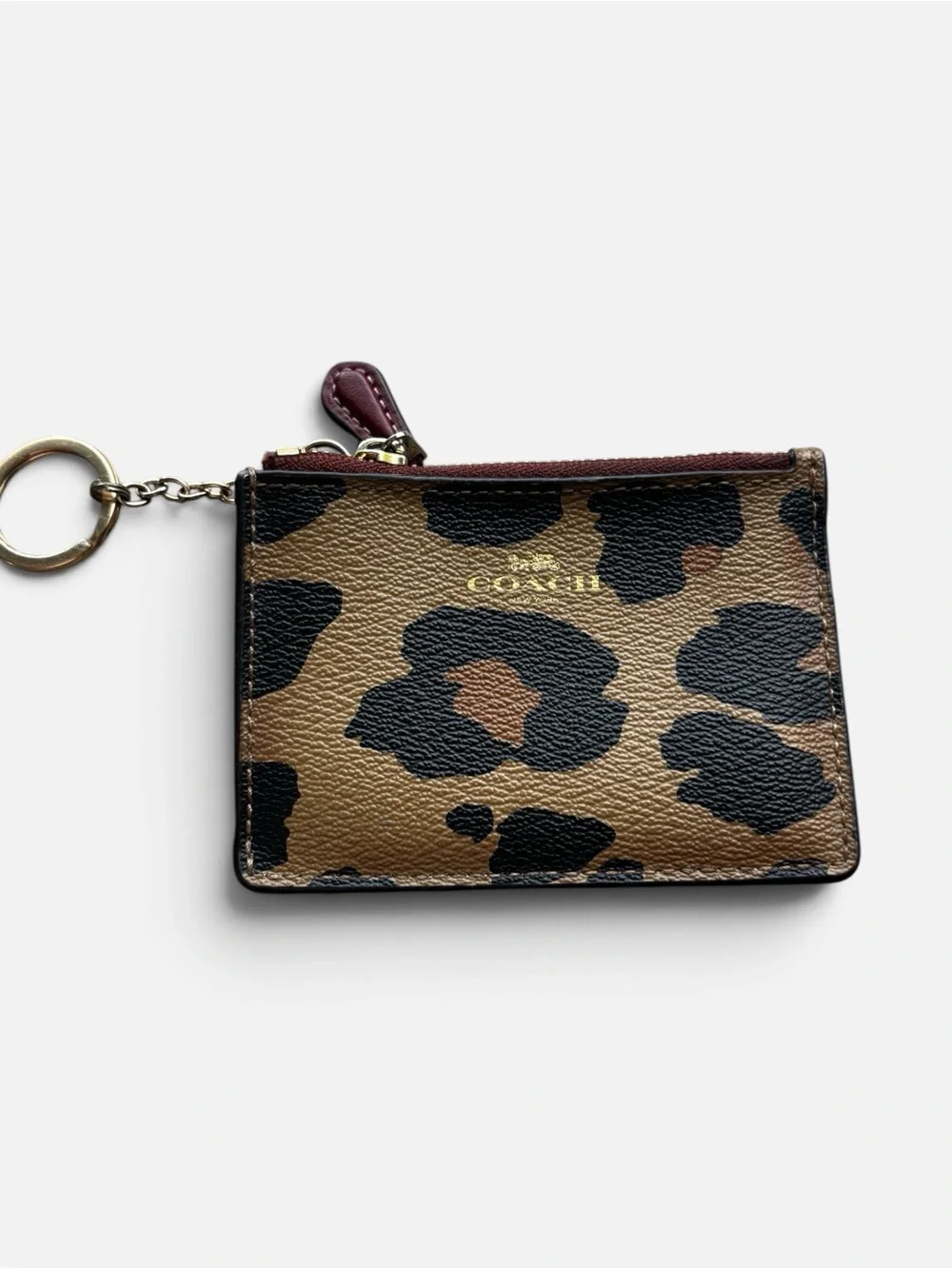 Coach Leopard Print Key & Card Holder with Gold Ring